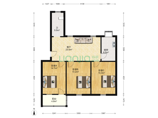 省体育局家属区 3室1厅1卫 97平方