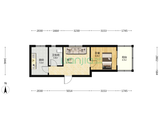 中和商厦 1室1厅1卫 56平方