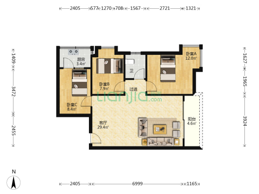 恒翠轩三期 3室1厅1卫 74平方