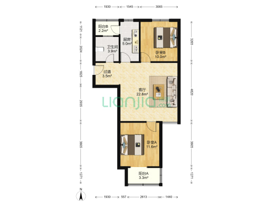 六合嘉园 2室1厅1卫 85平方