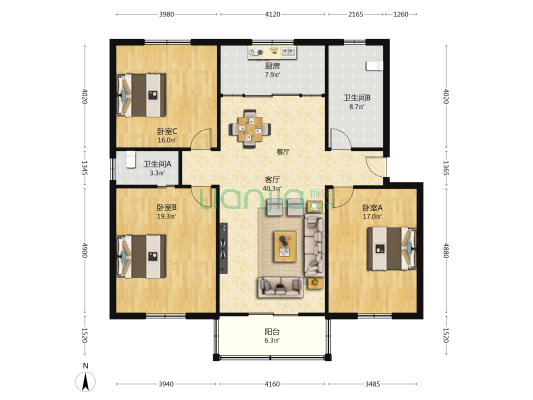 名宛居小区 3室1厅2卫 137平方