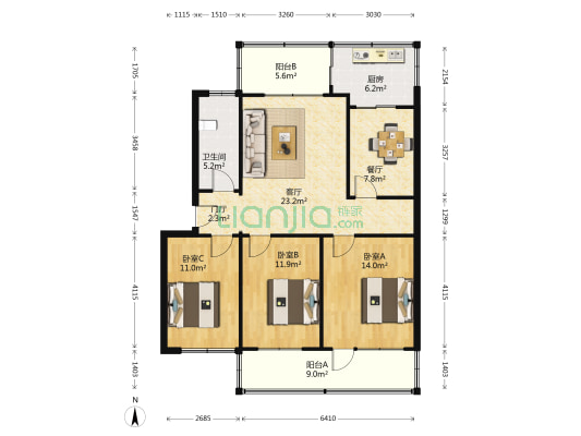 武定苑 3室2厅1卫 117平方