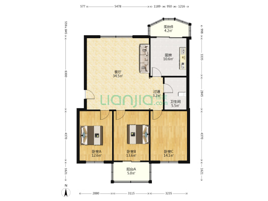 文苑公寓 3室1厅1卫 128平方