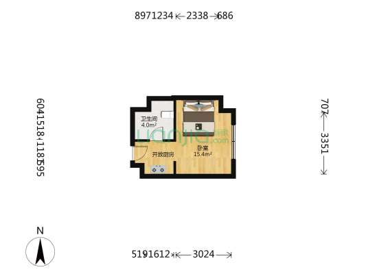 国合中山海悦 1室0厅1卫 33平方