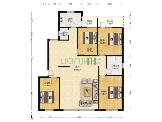 丽雅居 4室1厅2卫 160平方