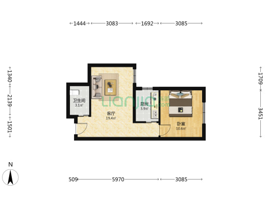 亚林上苑 1室1厅1卫 58平方