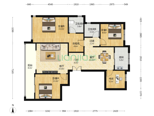 荣安芙蓉印月 4室2厅2卫 138平方