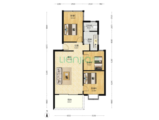 嘉信大厦 3室1厅1卫 92平方