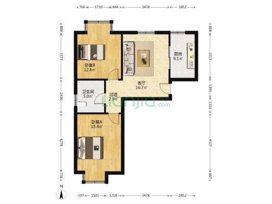 民生滨江丽景花园 2室1厅1卫 79平方