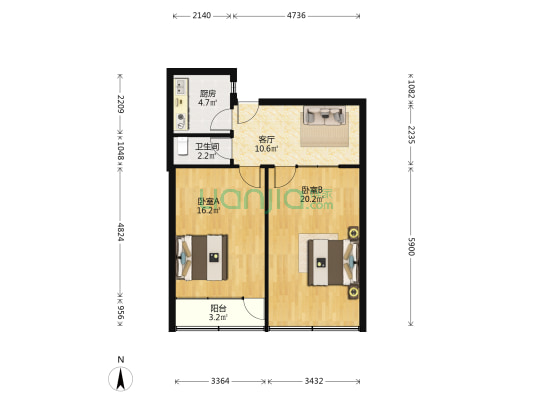 开封路 2室1厅1卫 72平方