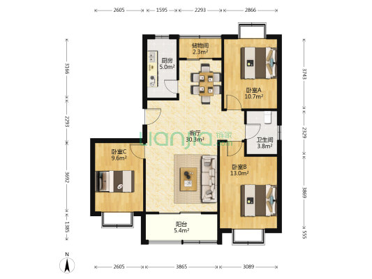 辉高宜辉现代城二期 3室1厅1卫 112平方
