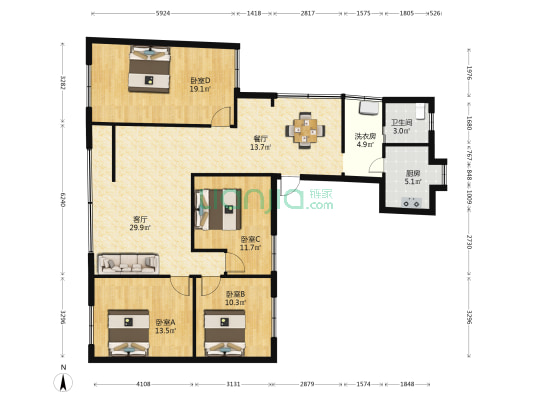 胜利路57号 4室2厅1卫 142平方