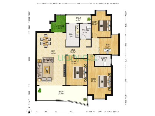 怡佳花园 4室1厅2卫 158平方