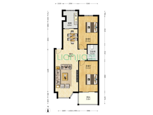 元首宿舍 2室1厅1卫 103平方