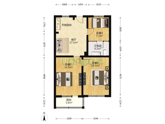 芳星园一区 3室1厅1卫 79平方