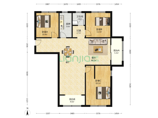 磨店家园同心苑 3室1厅1卫 149平方