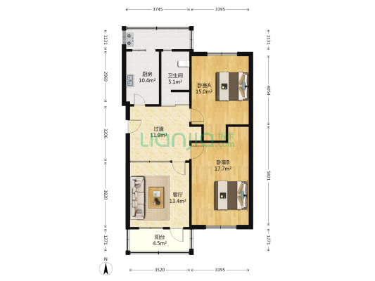 太原市人防宿舍 2室1厅1卫 93平方