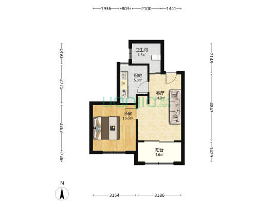 欣平苑 1室1厅1卫 54平方