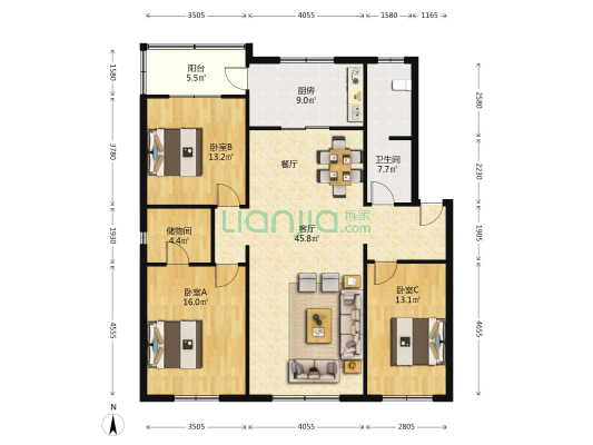 东城家园 3室1厅1卫 136平方