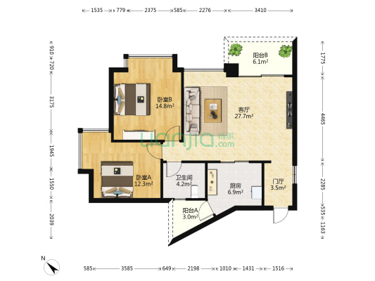 金泰·海悦轩 2室1厅1卫 97平方