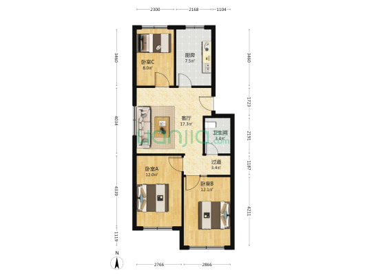 即墨第一中学教工宿舍 3室1厅1卫 92平方
