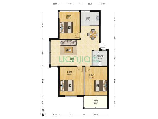 文化新村 3室1厅1卫 107平方