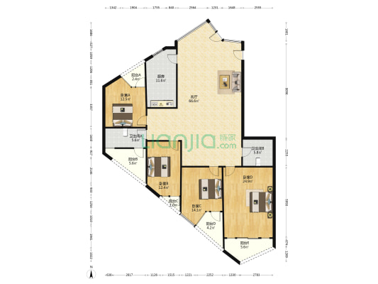 中海国际商业中心 4室1厅2卫 215平方