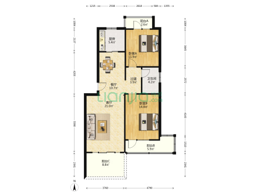凤栖湾小区 2室2厅1卫 104平方