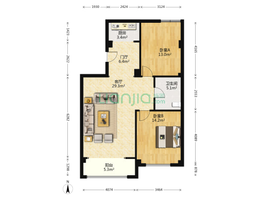 润丰雅居 2室1厅1卫 97平方