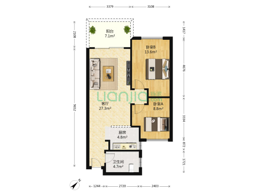 嘉和冠山海罗腾堡 2室1厅1卫 75平方