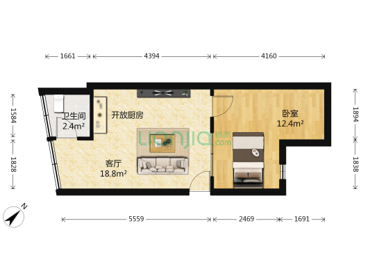 国际贸易商务大厦 1室1厅1卫 44平方