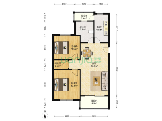 南新苑 2室1厅1卫 88平方