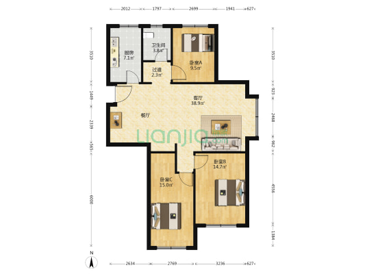 兰溪学府 3室1厅1卫 120平方