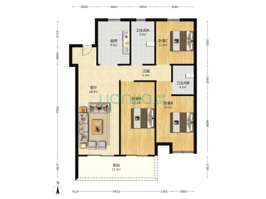 众邦·书香雅苑 3室1厅2卫 141平方