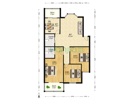 千禧龙小区 3室2厅2卫 131平方
