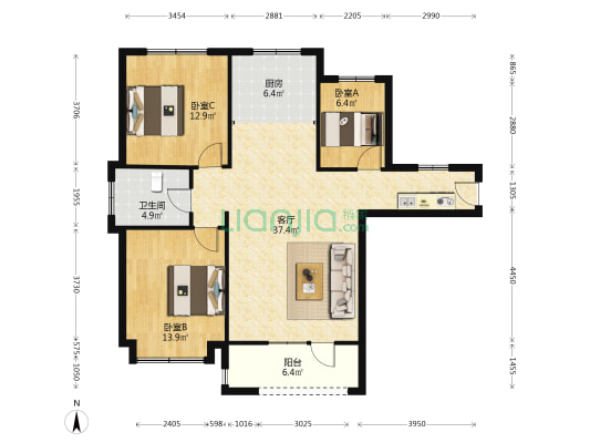 中间楼层无遮挡，毛坯任意装，有车位-户型图