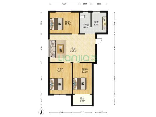 吉祥家园商住楼 3室1厅1卫 117平方