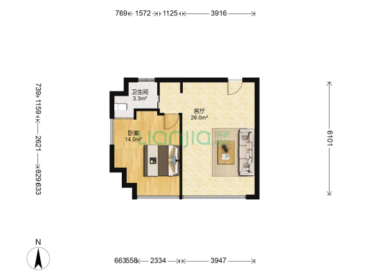 风尚蓝湾 1室1厅1卫 63平方