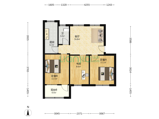 涂北新村 3室1厅1卫 75平方