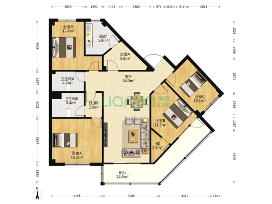 阳光花园(武侯) 4室1厅2卫 135平方