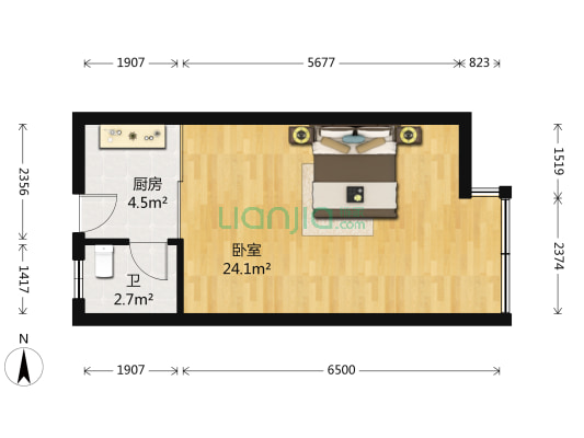 建鸿达现代空间 1室0厅1卫 48平方