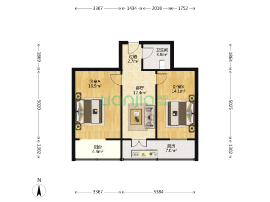 节能中心家属院 2室1厅1卫 70平方