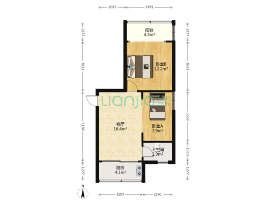 花溪大道北段129号 2室1厅1卫 54平方