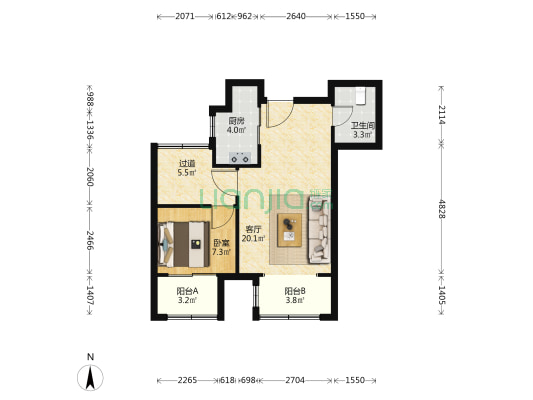 海立广场 1室1厅1卫 74平方
