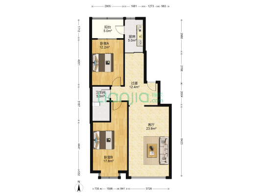 雅仕园小区 2室1厅1卫 106平方