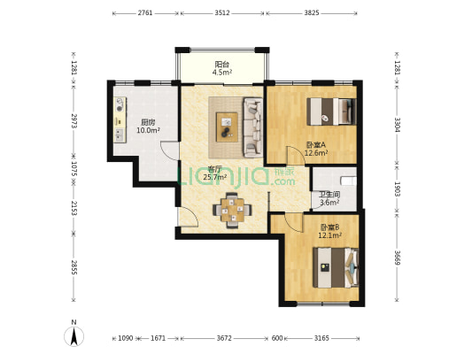 阳光上城 2室1厅1卫 78平方