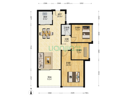 民泰九峰华庭 3室1厅1卫 89平方