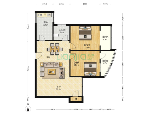 康健大厦 2室1厅1卫 139平方