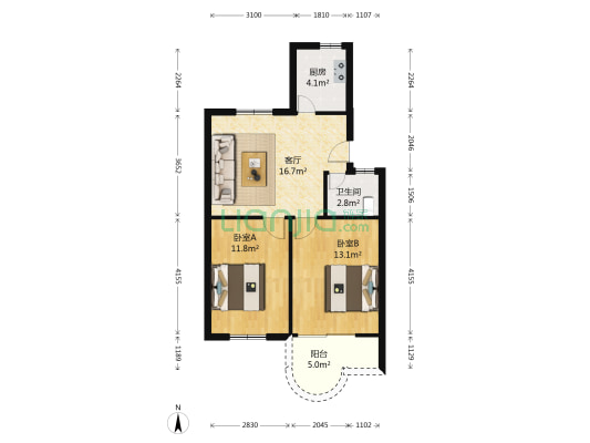 文华路 2室1厅1卫 73平方