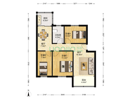 省农科院西区 3室2厅1卫 77平方